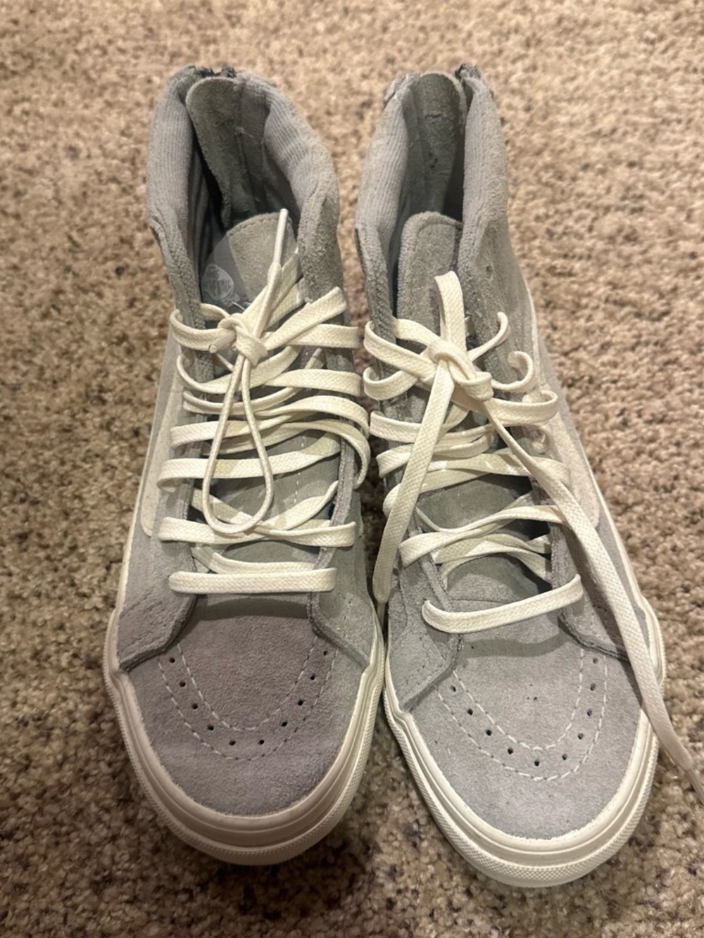 Vans Women's High-Top Suede Sneakers in Light Gray with Cream Laces